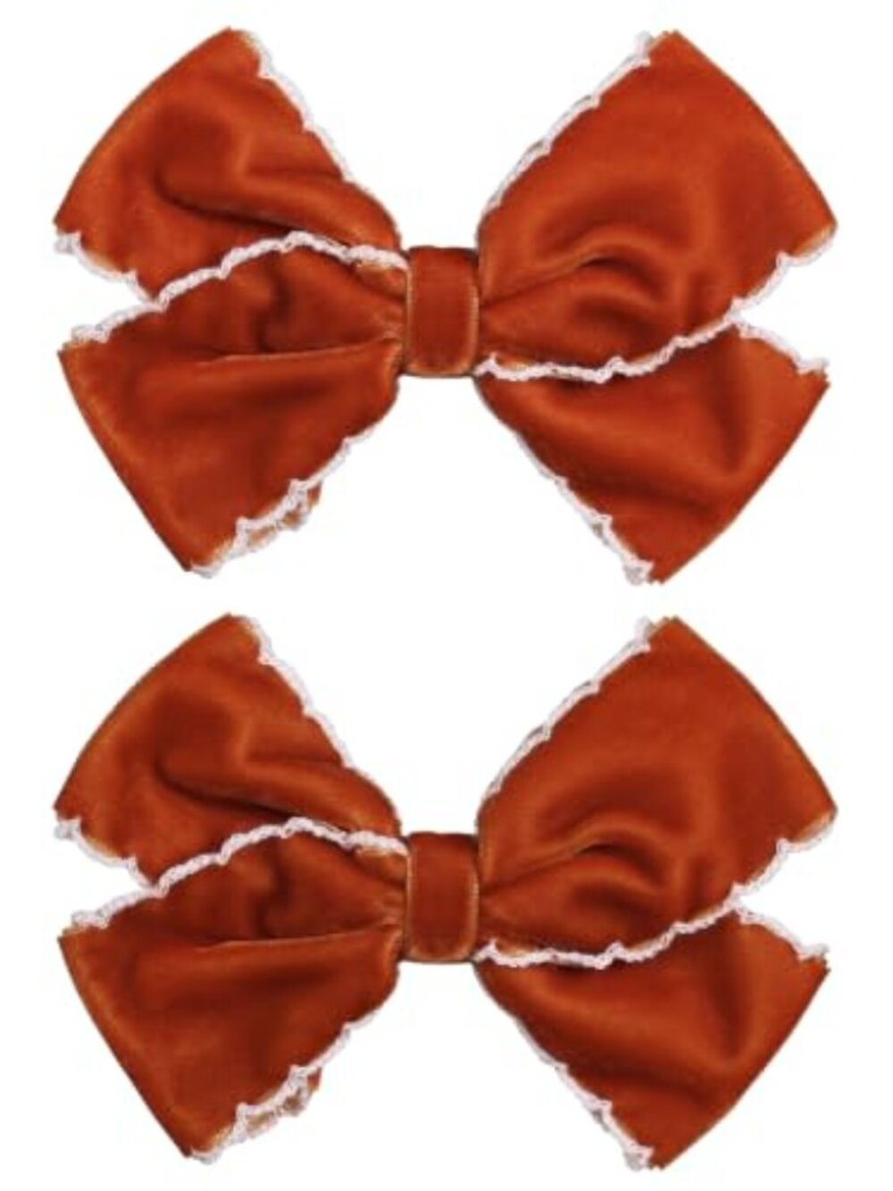 4.3 Inch Velvet Hair Bow Clips Edged Velvet Hair Accessories, Burnt Orange